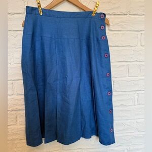 Vintage blue linen skirt with purple buttons